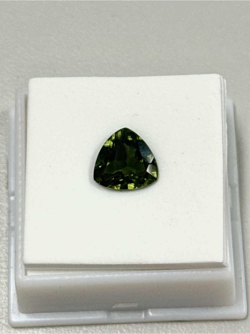 2.75ct Moldavite Trillion Cut 10mm Loose Gemstone Deep Green Tektite